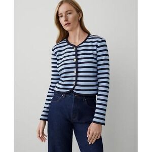 Ann Taylor 2025 Striped Rounded Lady Jacket XXL Larimar Blue Cardigan Black Gold